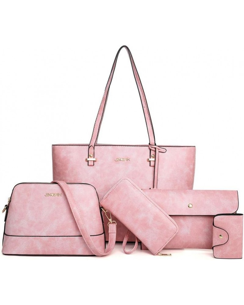 Handbag Set for Women 5 Pack Tote Purse Handbags Set PU Leather Satchel Bag Pink $17.15 Satchels