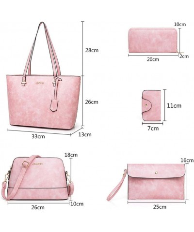 Handbag Set for Women 5 Pack Tote Purse Handbags Set PU Leather Satchel Bag Pink $17.15 Satchels