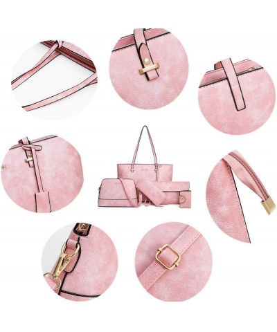 Handbag Set for Women 5 Pack Tote Purse Handbags Set PU Leather Satchel Bag Pink $17.15 Satchels