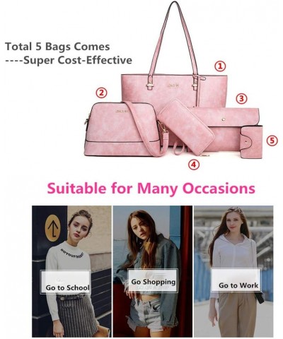 Handbag Set for Women 5 Pack Tote Purse Handbags Set PU Leather Satchel Bag Pink $17.15 Satchels