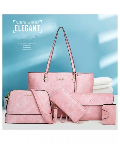 Handbag Set for Women 5 Pack Tote Purse Handbags Set PU Leather Satchel Bag Pink $17.15 Satchels