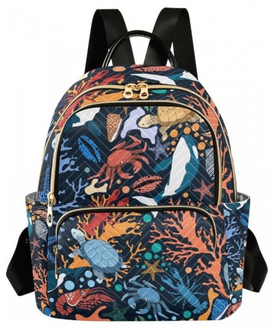 Ocean Women Backpack Summer Turtle Crab Lobster Coral Anti-Theft Travel Backpack with Luggage Belt Lightweight Handbag Lady P...