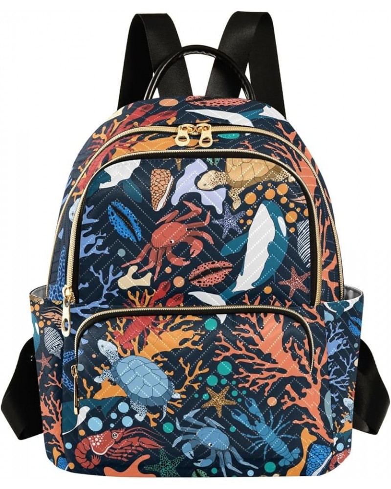 Ocean Women Backpack Summer Turtle Crab Lobster Coral Anti-Theft Travel Backpack with Luggage Belt Lightweight Handbag Lady P...