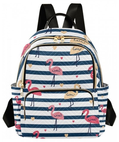 Women Backpack Navy Stripes Flamingo Heart Anti-Theft Travel Backpack with Luggage Belt Lightweight Handbag Lady Purse Roomy ...