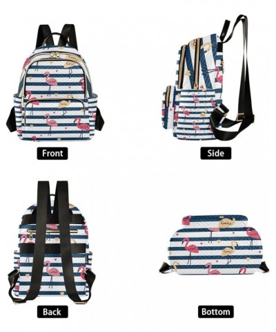 Women Backpack Navy Stripes Flamingo Heart Anti-Theft Travel Backpack with Luggage Belt Lightweight Handbag Lady Purse Roomy ...