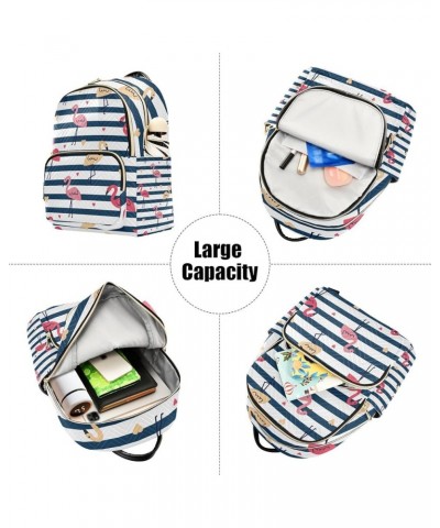 Women Backpack Navy Stripes Flamingo Heart Anti-Theft Travel Backpack with Luggage Belt Lightweight Handbag Lady Purse Roomy ...