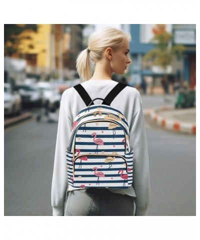 Women Backpack Navy Stripes Flamingo Heart Anti-Theft Travel Backpack with Luggage Belt Lightweight Handbag Lady Purse Roomy ...