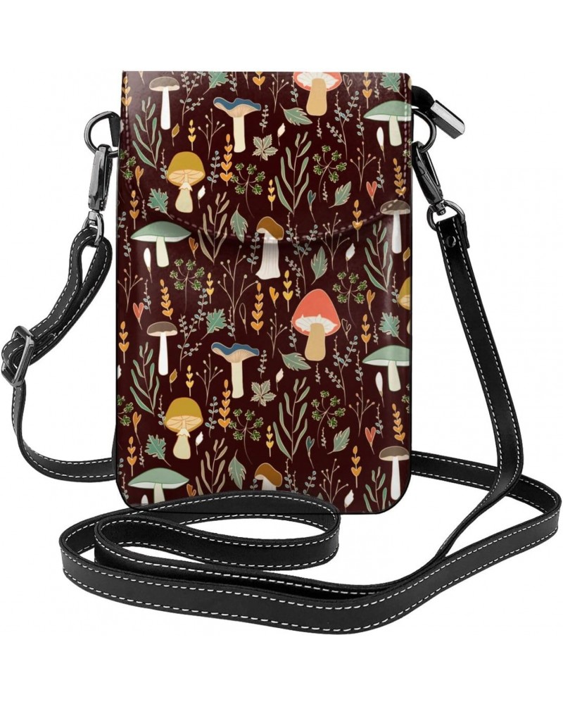 Mushroom Leaves Small Crossbody Phone Bags for Women Leather Cell Phone Purse Lightweight Cell Phone Wallet Girls Shoulder Ba...