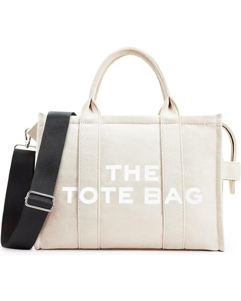 The Tote Bags for Women The Tote Bag Dupe Canvas Trendy Handbag Tote Purse with Zipper Canvas Crossbody Bag Cream-large $10.3...