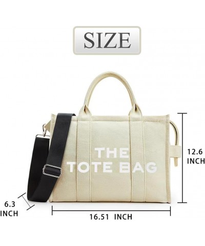 The Tote Bags for Women The Tote Bag Dupe Canvas Trendy Handbag Tote Purse with Zipper Canvas Crossbody Bag Cream-large $10.3...