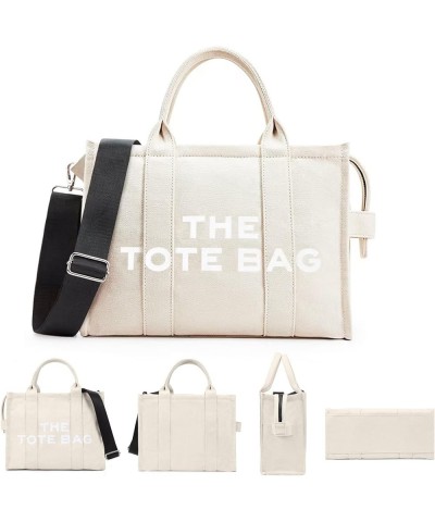 The Tote Bags for Women The Tote Bag Dupe Canvas Trendy Handbag Tote Purse with Zipper Canvas Crossbody Bag Cream-large $10.3...