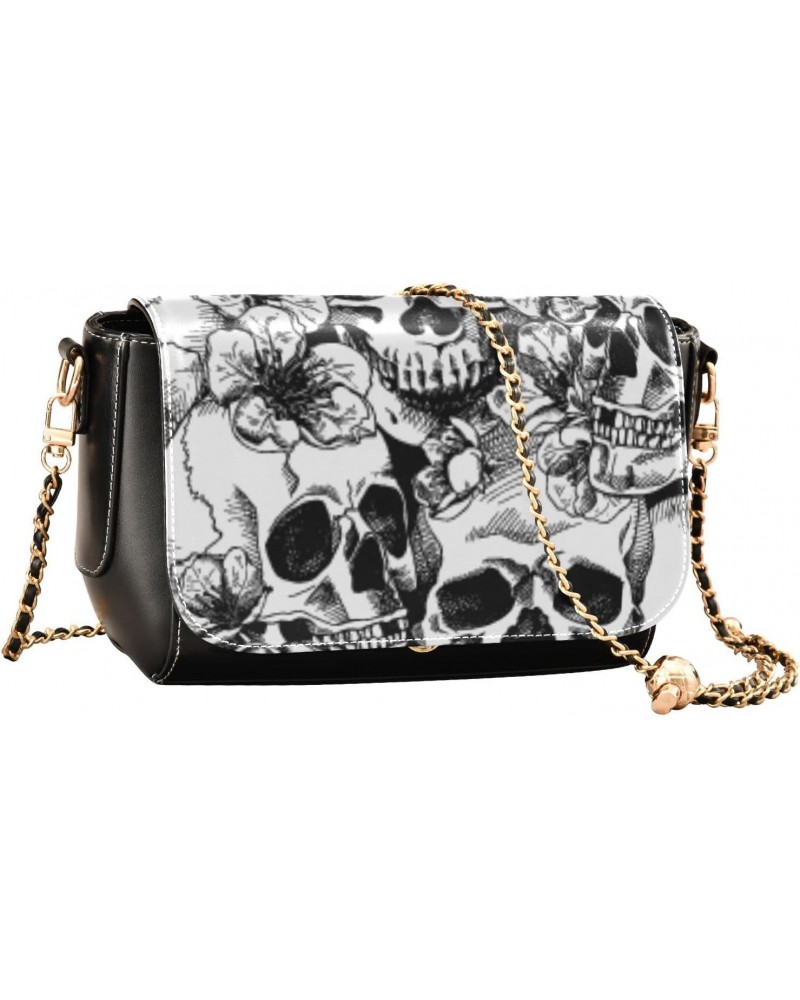 White Skull with Floral Stylish Leather Clamshell Crossbody Handbag with Detachable Adjustable shoulder strap $16.00 Crossbod...