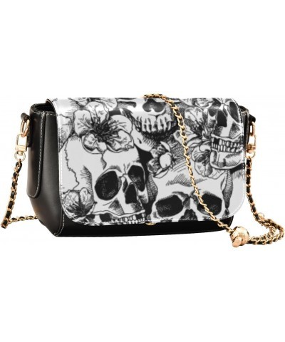 White Skull with Floral Stylish Leather Clamshell Crossbody Handbag with Detachable Adjustable shoulder strap $16.00 Crossbod...