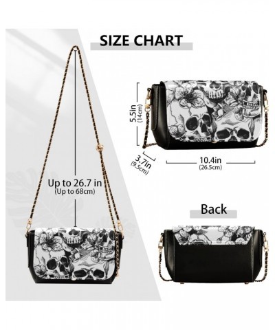 White Skull with Floral Stylish Leather Clamshell Crossbody Handbag with Detachable Adjustable shoulder strap $16.00 Crossbod...