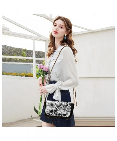 White Skull with Floral Stylish Leather Clamshell Crossbody Handbag with Detachable Adjustable shoulder strap $16.00 Crossbod...