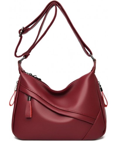 Women Classic Crossbody Bag Soft PU Leather Zipper Shoulder Purse Handbag Satchel Burgundy $17.09 Crossbody Bags