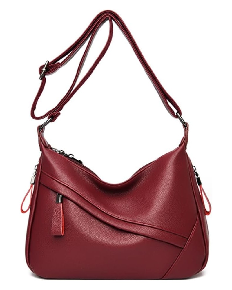 Women Classic Crossbody Bag Soft PU Leather Zipper Shoulder Purse Handbag Satchel Burgundy $17.09 Crossbody Bags