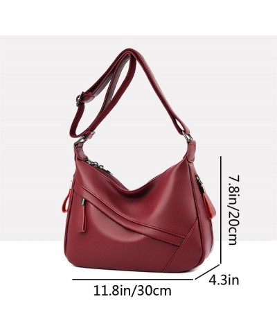 Women Classic Crossbody Bag Soft PU Leather Zipper Shoulder Purse Handbag Satchel Burgundy $17.09 Crossbody Bags