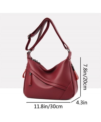 Women Classic Crossbody Bag Soft PU Leather Zipper Shoulder Purse Handbag Satchel Burgundy $17.09 Crossbody Bags