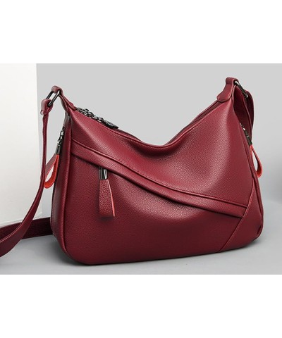 Women Classic Crossbody Bag Soft PU Leather Zipper Shoulder Purse Handbag Satchel Burgundy $17.09 Crossbody Bags