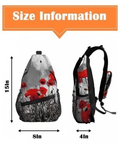 Sling Backpack, Red Poppy Waterproof Lightweight Small Sling Bag, Travel Chest Bag Crossbody Shoulder Bag Hiking Daypack for ...