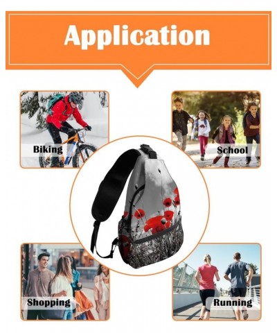 Sling Backpack, Red Poppy Waterproof Lightweight Small Sling Bag, Travel Chest Bag Crossbody Shoulder Bag Hiking Daypack for ...