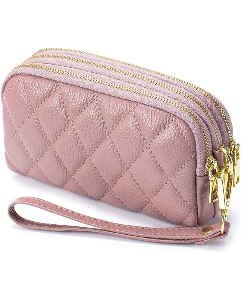 Women's Genuine Leather Wallet Large Capacity Triple Zip around Credit Card Holder Ladies Wristlet Purse Pink $18.19 Wristlets