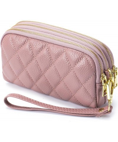 Women's Genuine Leather Wallet Large Capacity Triple Zip around Credit Card Holder Ladies Wristlet Purse Pink $18.19 Wristlets