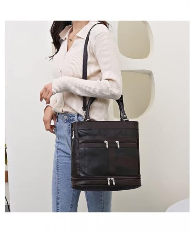 Leather Handbag for Women Tote Shoulder Purse Multi-pockets Crossbody Bag Large Capacity Top Handle Satchel for Travel Coffee...