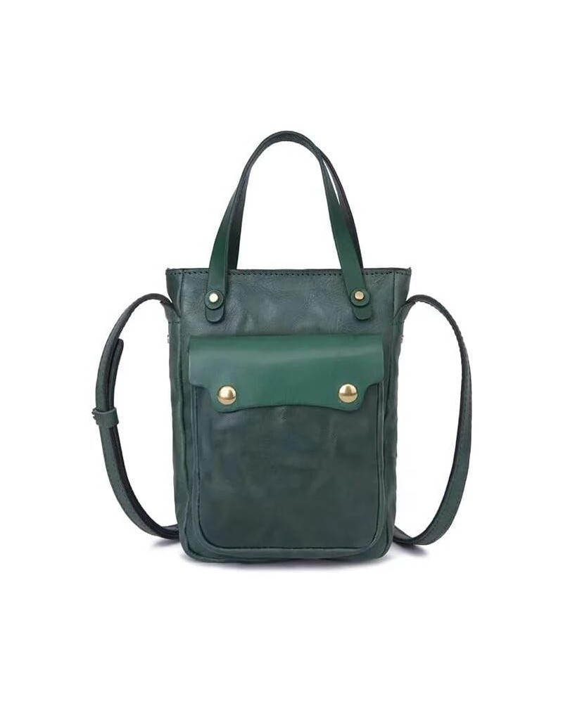 Cowhide Hand-grabbing Pattern Women's Bag Japan and South Korea Retro Commuter Casual Bag Green $31.16 Shoulder Bags