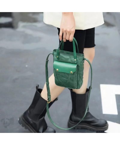 Cowhide Hand-grabbing Pattern Women's Bag Japan and South Korea Retro Commuter Casual Bag Green $31.16 Shoulder Bags