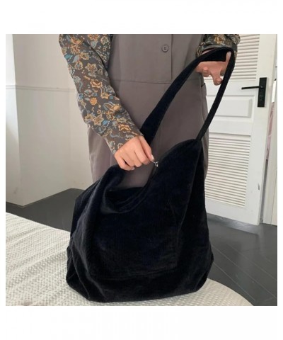 Women's Crossbody Messenger Bag Female Large Capacity Shoulder Bags Corduroy Handbag Solid Color with Zipper (Black) Black $2...