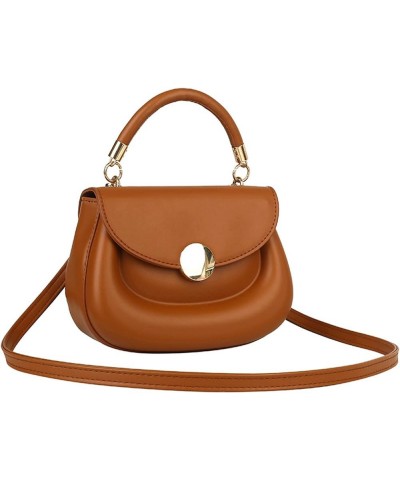 Women Shoulder Bag Fashionable Textured Top Handle Adjustable Strap Handbag for Date Travel Brown $10.82 Satchels