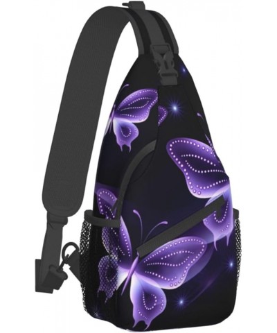 Beautiful Purple Butterfly Print Men'S Casual Crossbody Chest Bag - A Versatile Accessory For Everyday Use And Short Trips Bl...