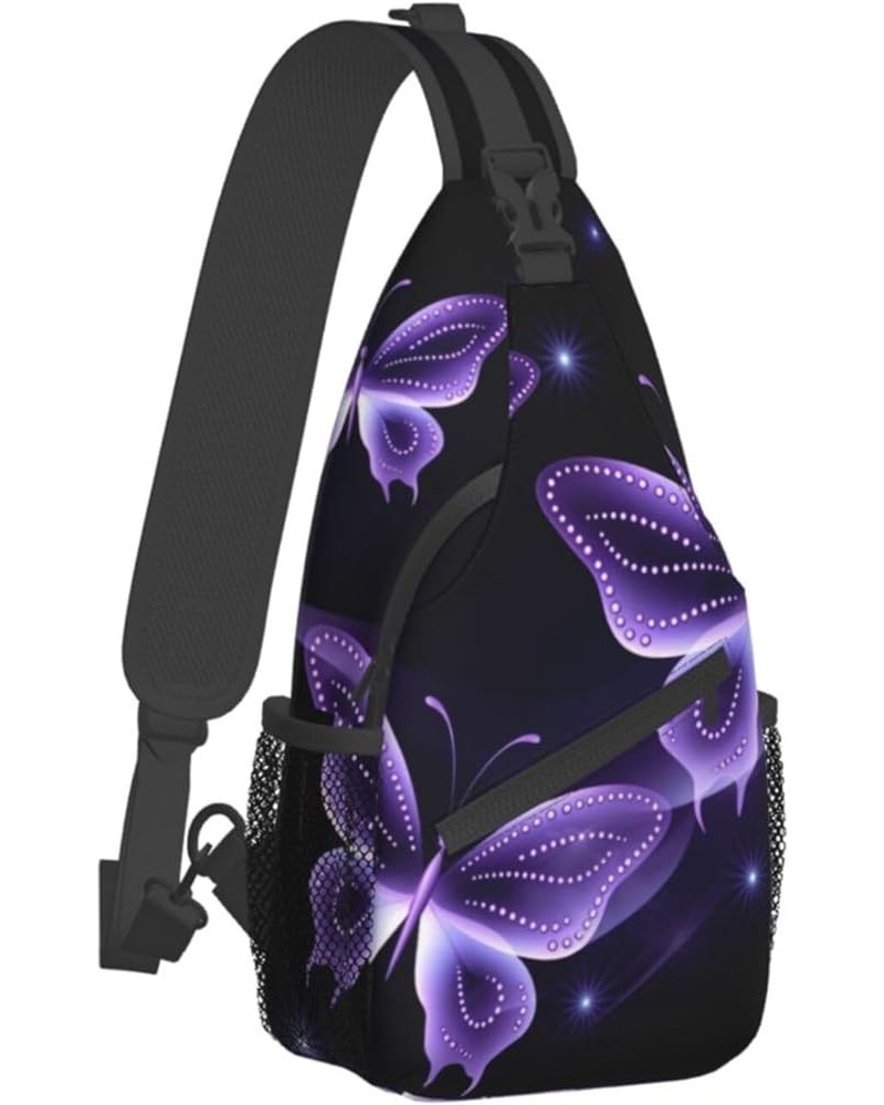 Beautiful Purple Butterfly Print Men'S Casual Crossbody Chest Bag - A Versatile Accessory For Everyday Use And Short Trips Bl...