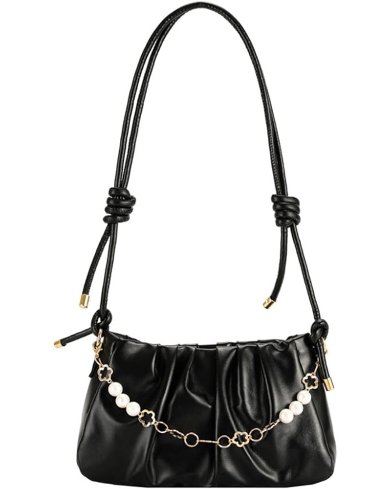 Women's Faux Leather Large Capacity Shoulder Bag with Chain Bead Handbag with Zipper Closure Adjustable Strap Black $8.40 Sho...