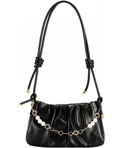 Women's Faux Leather Large Capacity Shoulder Bag with Chain Bead Handbag with Zipper Closure Adjustable Strap Black $8.40 Sho...