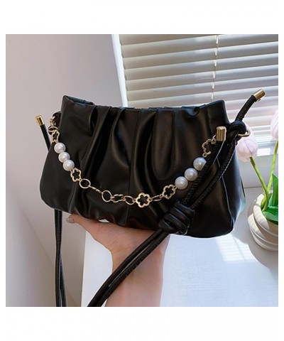 Women's Faux Leather Large Capacity Shoulder Bag with Chain Bead Handbag with Zipper Closure Adjustable Strap Black $8.40 Sho...