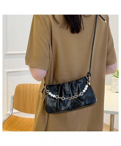 Women's Faux Leather Large Capacity Shoulder Bag with Chain Bead Handbag with Zipper Closure Adjustable Strap Black $8.40 Sho...