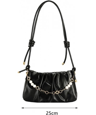 Women's Faux Leather Large Capacity Shoulder Bag with Chain Bead Handbag with Zipper Closure Adjustable Strap Black $8.40 Sho...