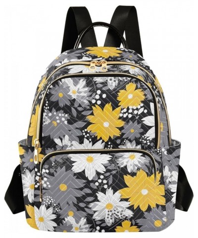 White Yellow Gray Daisy Floral Backpack for Women Fashion Shoulder Bags Small Casual Daypack Travel Bag S 202a1969 S(10.23"x5...