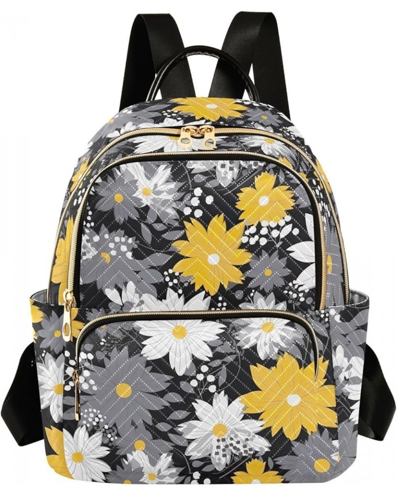 White Yellow Gray Daisy Floral Backpack for Women Fashion Shoulder Bags Small Casual Daypack Travel Bag S 202a1969 S(10.23"x5...