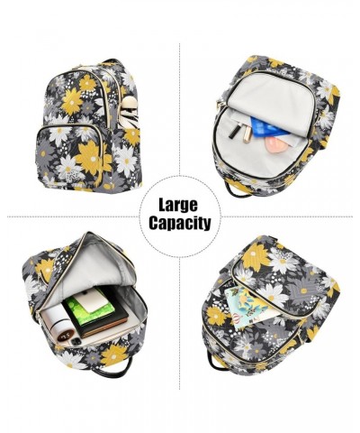 White Yellow Gray Daisy Floral Backpack for Women Fashion Shoulder Bags Small Casual Daypack Travel Bag S 202a1969 S(10.23"x5...