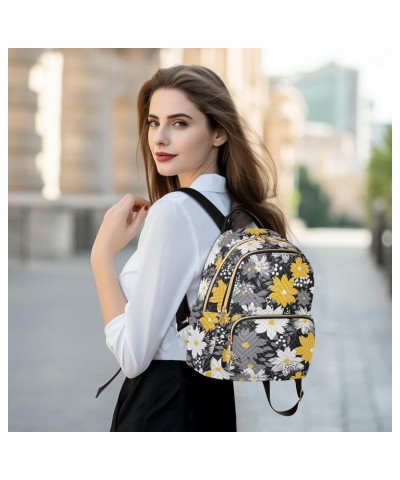 White Yellow Gray Daisy Floral Backpack for Women Fashion Shoulder Bags Small Casual Daypack Travel Bag S 202a1969 S(10.23"x5...