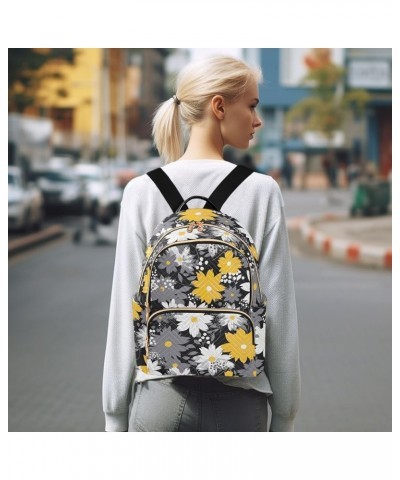 White Yellow Gray Daisy Floral Backpack for Women Fashion Shoulder Bags Small Casual Daypack Travel Bag S 202a1969 S(10.23"x5...