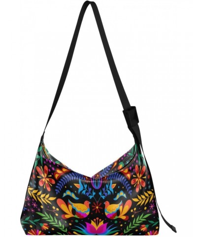 Mexican Ethnic Bird Flower Large Shoulder Bag, Hobo Bags for Women Men Soft PU Leather Crossbody Purse,FT1O094 $11.96 Crossbo...