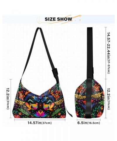 Mexican Ethnic Bird Flower Large Shoulder Bag, Hobo Bags for Women Men Soft PU Leather Crossbody Purse,FT1O094 $11.96 Crossbo...