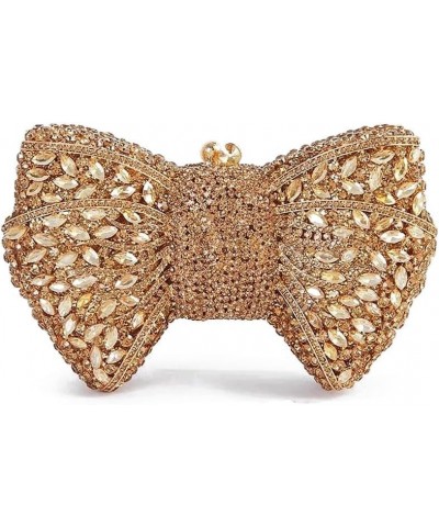 Women Luxury Bowknot Shaped Evening Clutch Sparkling Rhinestones Handbag for Banquet Wedding Party A-gold $37.80 Evening Bags