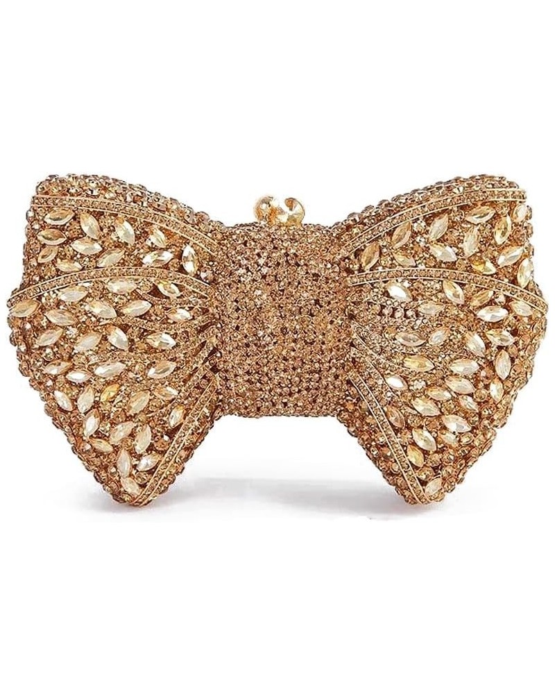 Women Luxury Bowknot Shaped Evening Clutch Sparkling Rhinestones Handbag for Banquet Wedding Party A-gold $37.80 Evening Bags