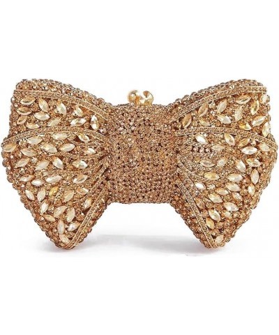 Women Luxury Bowknot Shaped Evening Clutch Sparkling Rhinestones Handbag for Banquet Wedding Party A-gold $37.80 Evening Bags